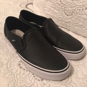 Vans Black Leather Slip-Ons Size 8 Women’s